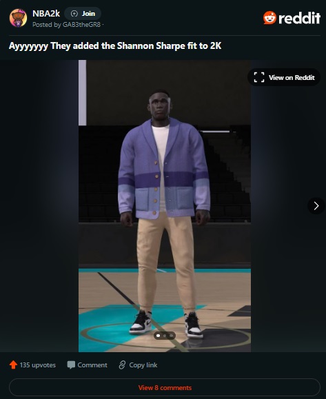 Shannon Sharpe's outfit in NBA 2k MyCareer
