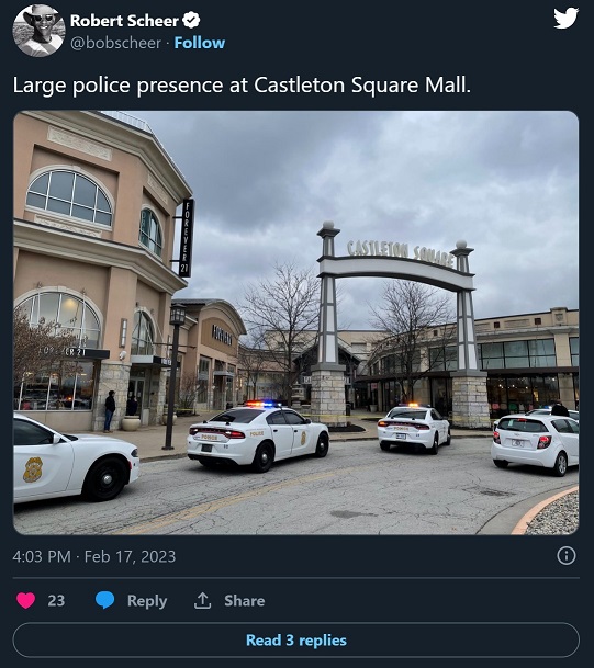Videos Show Large Police Presence at Castleton Square Mall after Shooting Suspect Escapes Scene
