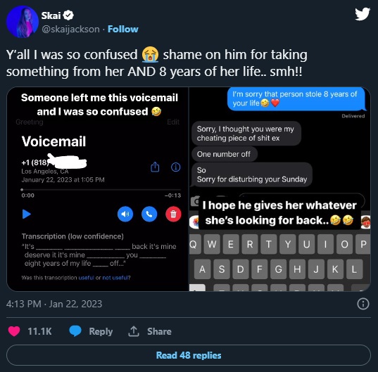 Skai Jackson Leaks Wrong Number Call and Texts from Angry Woman Accusing Her Boyfriend of Stealing 8 Years of Her Life