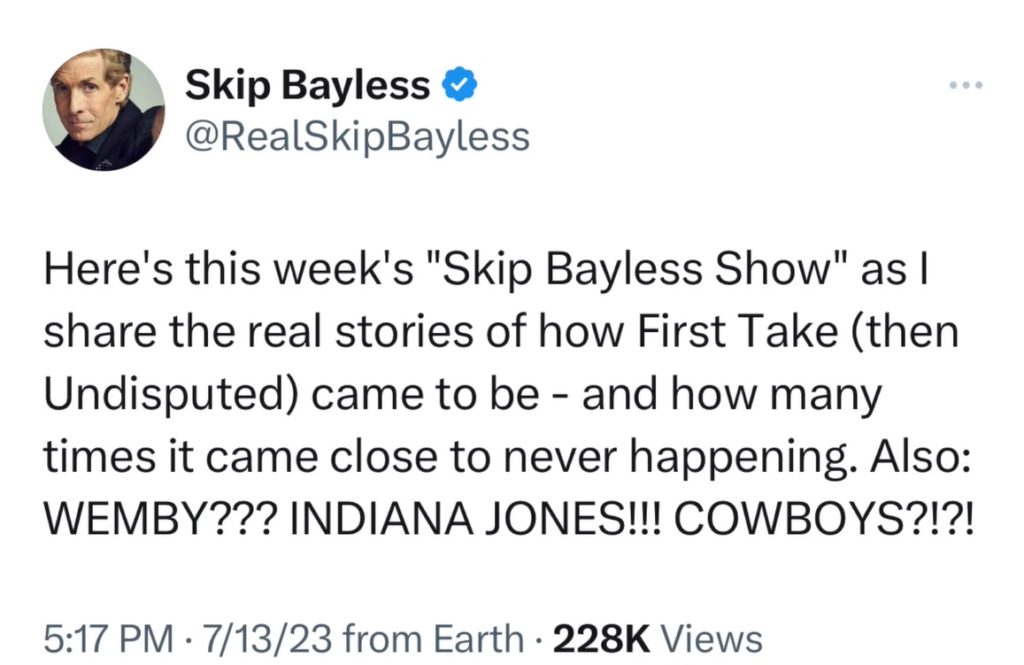 Is this proof Skip Bayless is Jealous of the Prospect of Shannon Sharpe Joining First Take