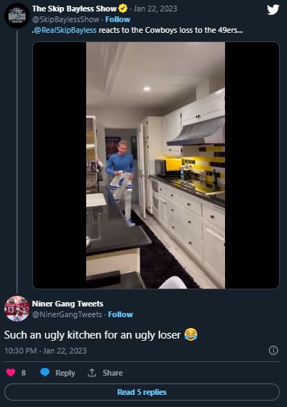 Skip Bayless' 'Ugly' Kitchen Gets Roasted After Video Reacting to Cowboys Losing to 49ers