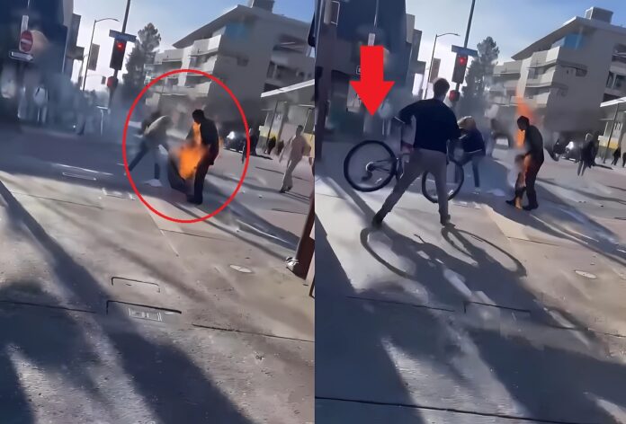 student-throws-bike-at-man-on-fire-at-uc-berkeley