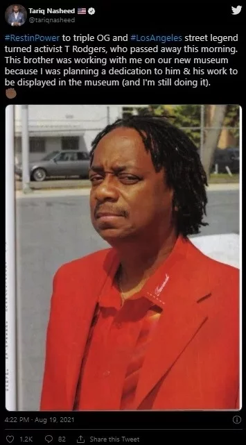 T Rodgers Dead at 65: How Did Blood Gang Founder T Rodgers Die? Tariq Naheed reacts to T Rodgers dead.