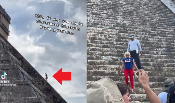 Video: Crowd Boos and Throws Trash at Tourist that Climbed Ancient Mayan Pyramid in Mexico