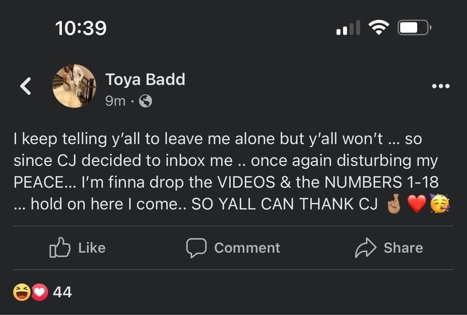 Woman Named Toya Badd Exposing All of Her Husband's Friends One by One in Facebook Thread