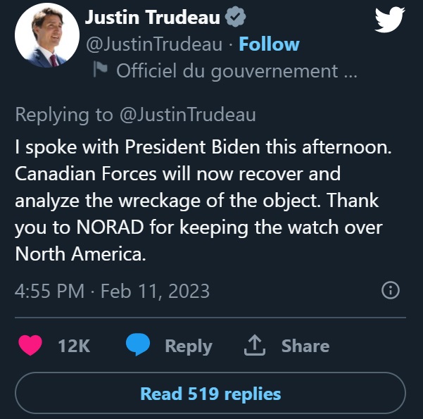 Justin Trudeau Reacts After Videos of Another UFO Shot Down in Canadian Airspace by U.S. F-22 Spark Conspiracy Theories