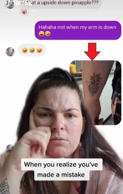 TikToker Brittany Lewin aka B_Brittanylewin Discovers Hidden $ex Code in Pineapple Tattoo. What Does B_Brittanylewin aka Brittany Lewin's Upside Down Pineapple Tattoo Mean?
