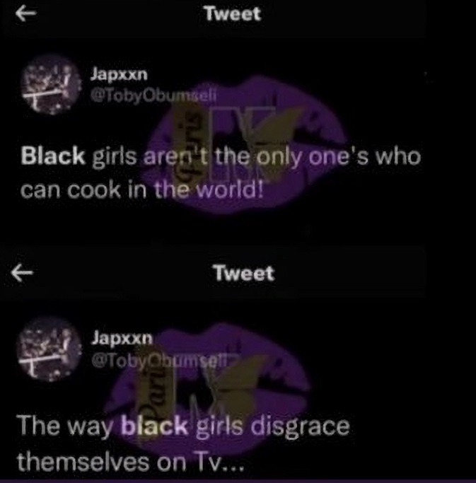 Photo of Christian Toby Obumseli's racist tweets about Black Women.
