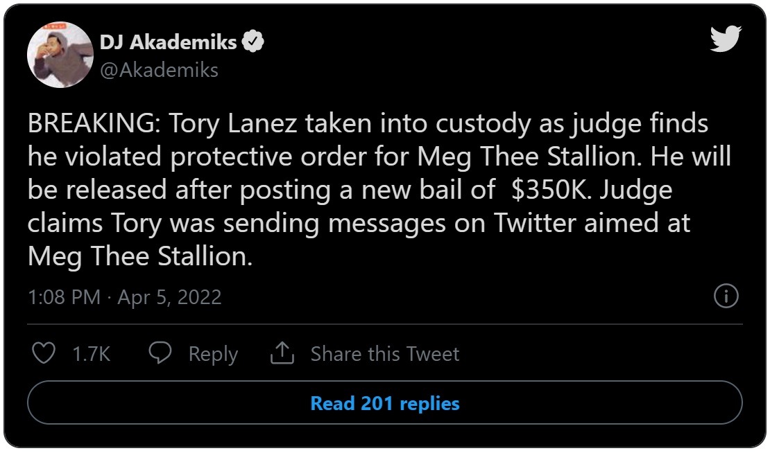 Reaction to Tory Lanez Arrested in Court and New Bail Set at $350K