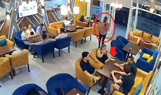 Husband and Wife Chasing Cellphone Thief During Robbery Caught on Restaurant Security Camera Goes Viral