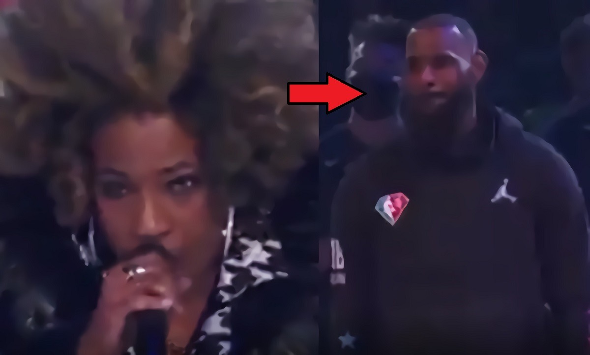 Was Lebron James Trying Not Laugh at Macy Gray Singing National Anthem at NBA All Star Weekend 2022? Social Media Roasts Macy Gray Lebron James Laughing Moment