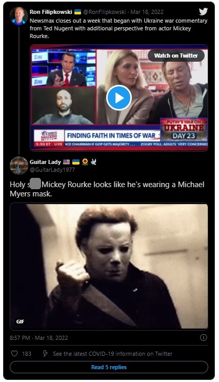 Social Media Roasts Mickey Rourke's Face Plastic Surgery After Ukraine War Comments on Newsmax.