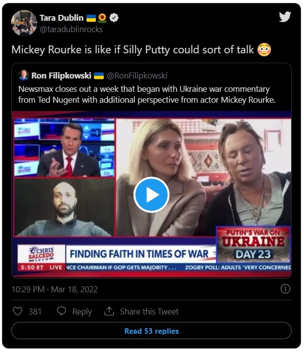 Social Media Roasts Mickey Rourke's Face After Ukraine War Comments on Live News