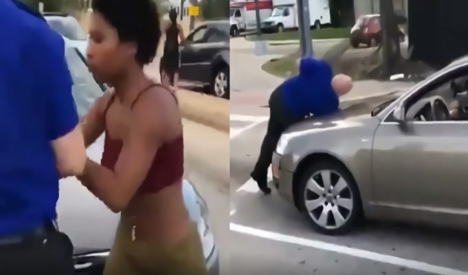 Black Woman Almost Running Over White Man in Blue Shirt Blocking Her Car Goes Viral