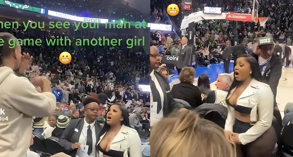 Woman in Revealing Outfit Catches Her Boyfriend Cheating During Sixers vs Bucks NBA Game as Parents Cover Their Kids' Eyes