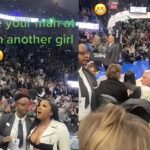 Woman in Revealing Outfit Catches Her Boyfriend Cheating During Sixers vs Bucks NBA Game as Parents Cover Their Kids' Eyes