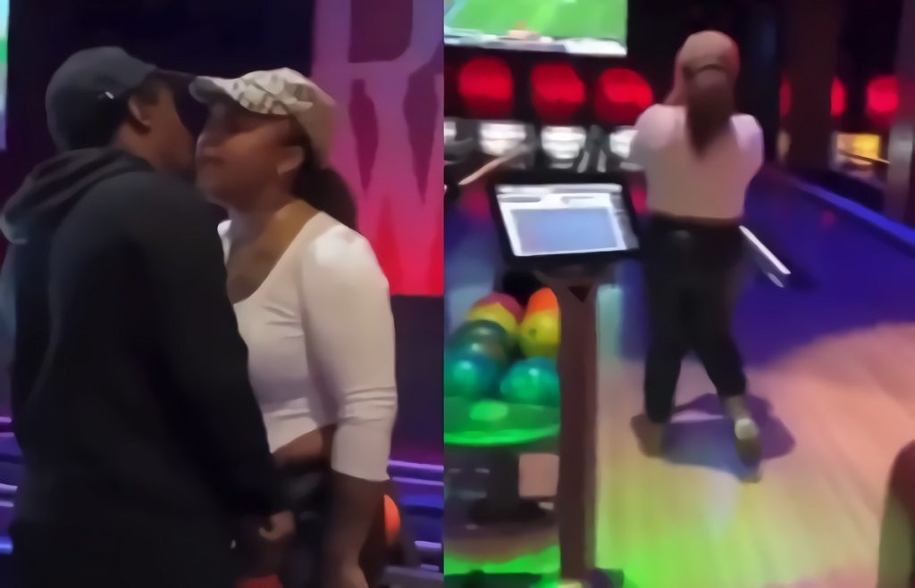 Woman Knocking Out Her Boyfriend with Bowling Bowl then Casually Hitting a Strike