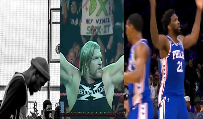Wrestling Fans Didn't Like KD's Reaction to Joel Embiid's 'Degeneration X' 'Suck It' Gesture Celebration