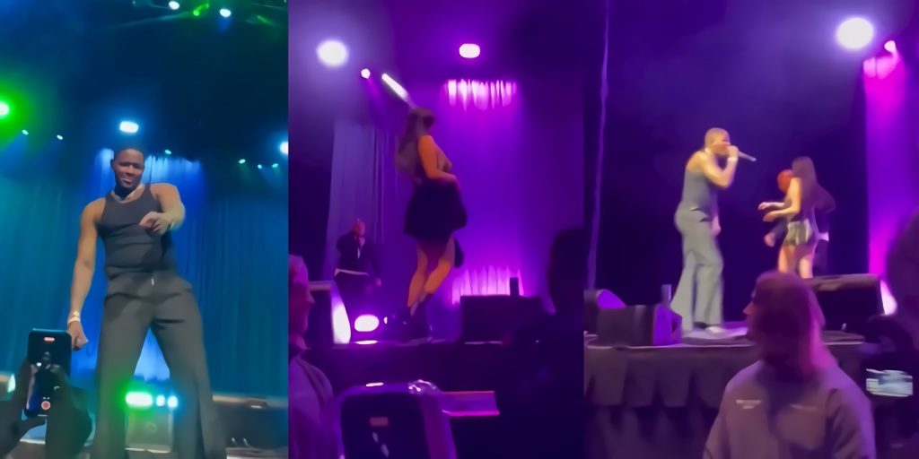 rapper YG kicking a woman off stage because he thought she was too ugly