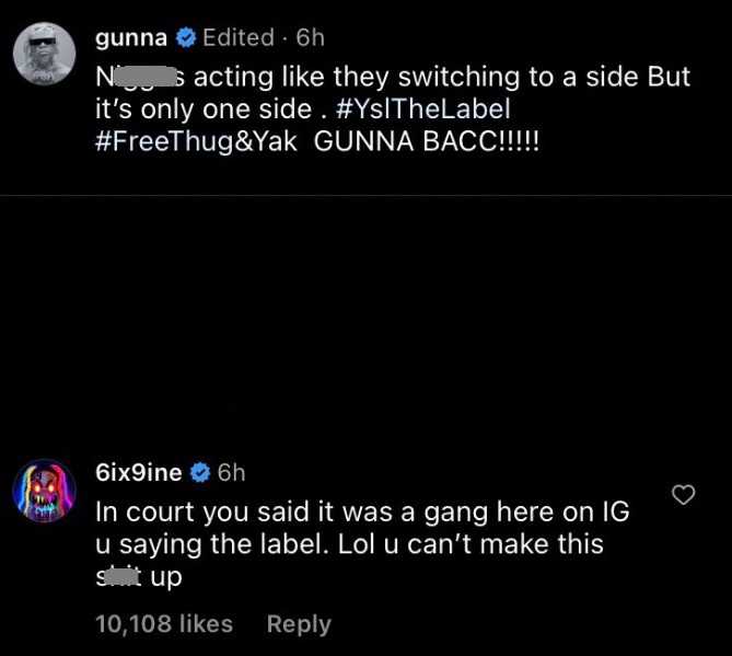 Tekashi 6IX9INE aka Tekashi69 responds to Gunna calling YSL a label in first social media post since snitching on Young Thug
