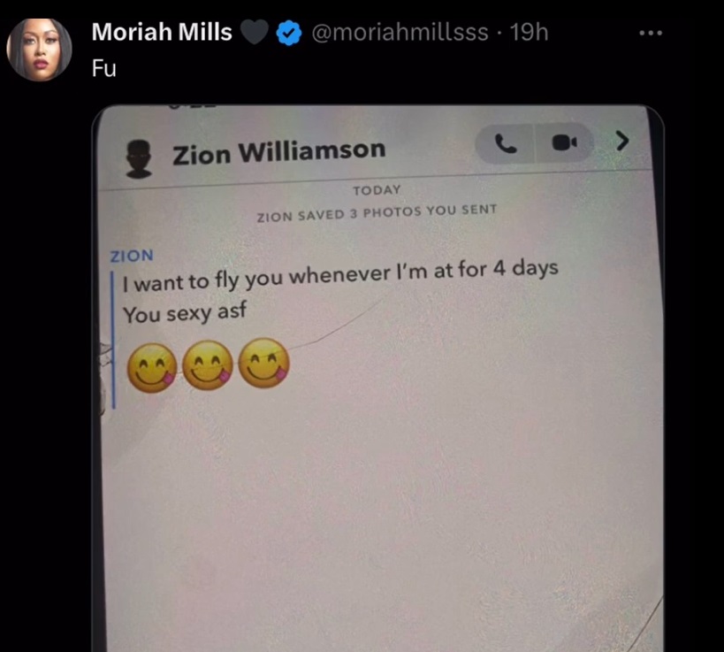 Possibly Pregnant Adult Film Star Moriah Mills Leaks Text Messages Exposing Zion Williamson Cheating on His Baby Mama Ahkeema aka Concrete Rose