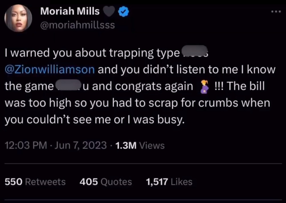 MoveOn.org Petition to 'Stop Moriah Mills' From Bothering Zion Williamson and His Baby Mama Ahkeema Goes Viral