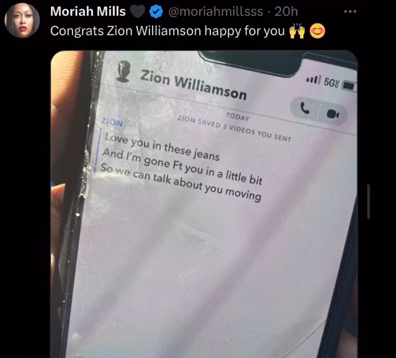 Possibly Pregnant Adult Film Star Moriah Mills Leaks Text Messages Exposing Zion Williamson Cheating on His Baby Mama Ahkeema